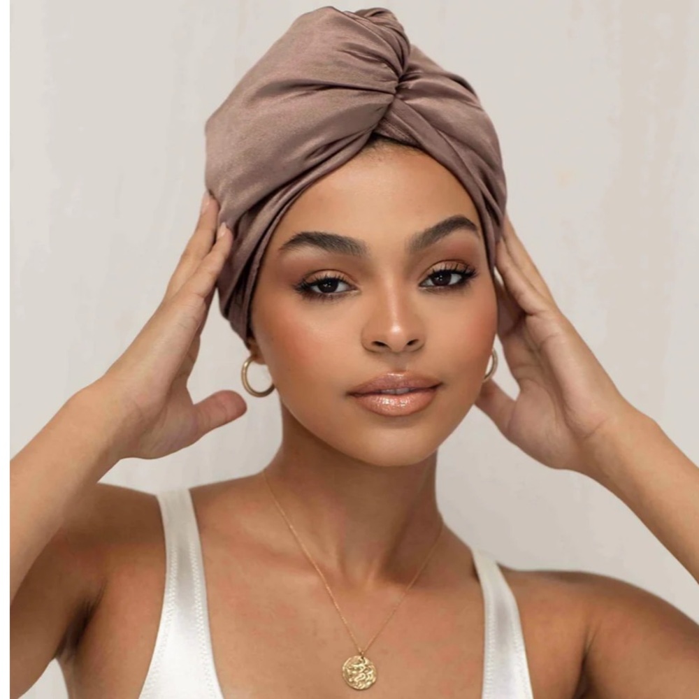 Classic Satin Turban Headwrap in Taupe - Women Intimates & Sleepwear